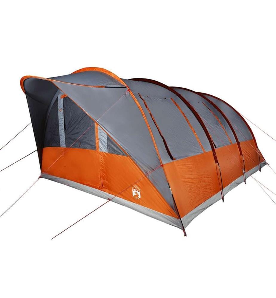 Tente de camping tunnel 5 personnes gris et orange imperméable