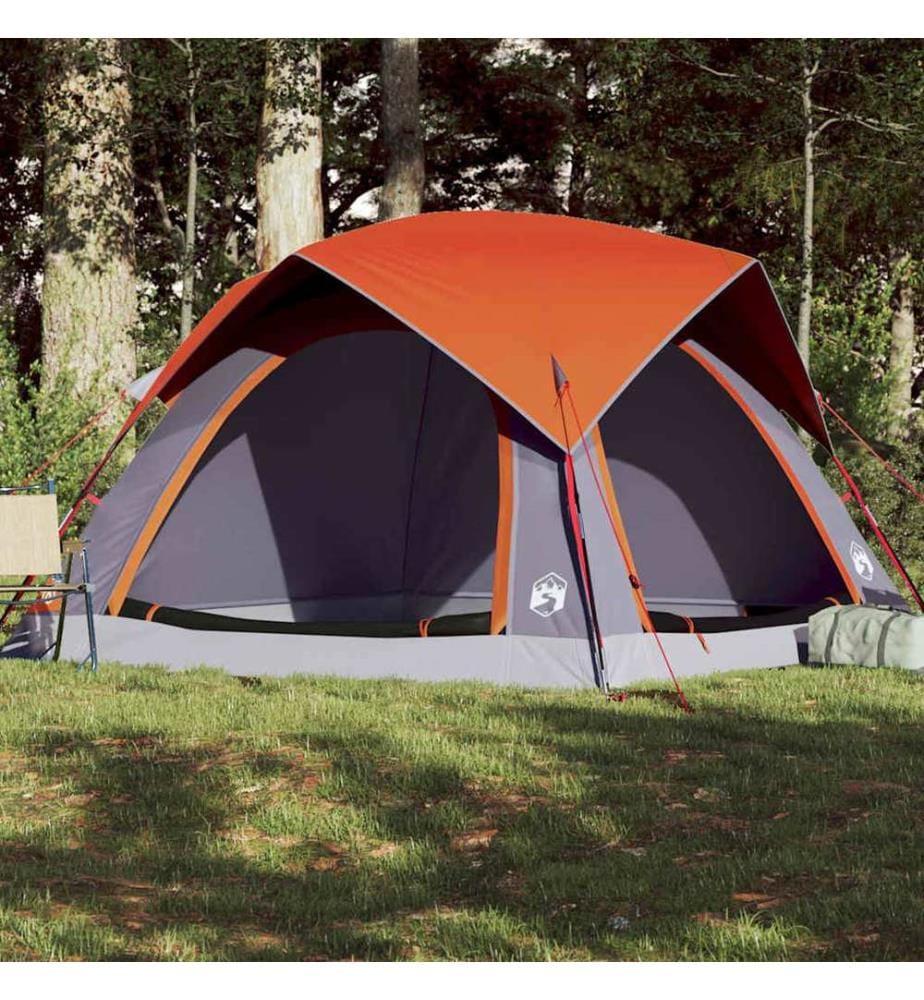 Campingzelt 4 Personen Grau und Orange Wasserdicht