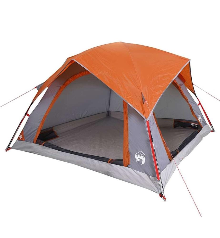 Campingzelt 4 Personen Grau und Orange Wasserdicht