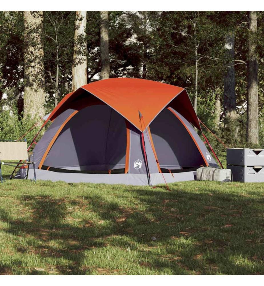 Campingzelt 4 Personen Grau und Orange Wasserdicht