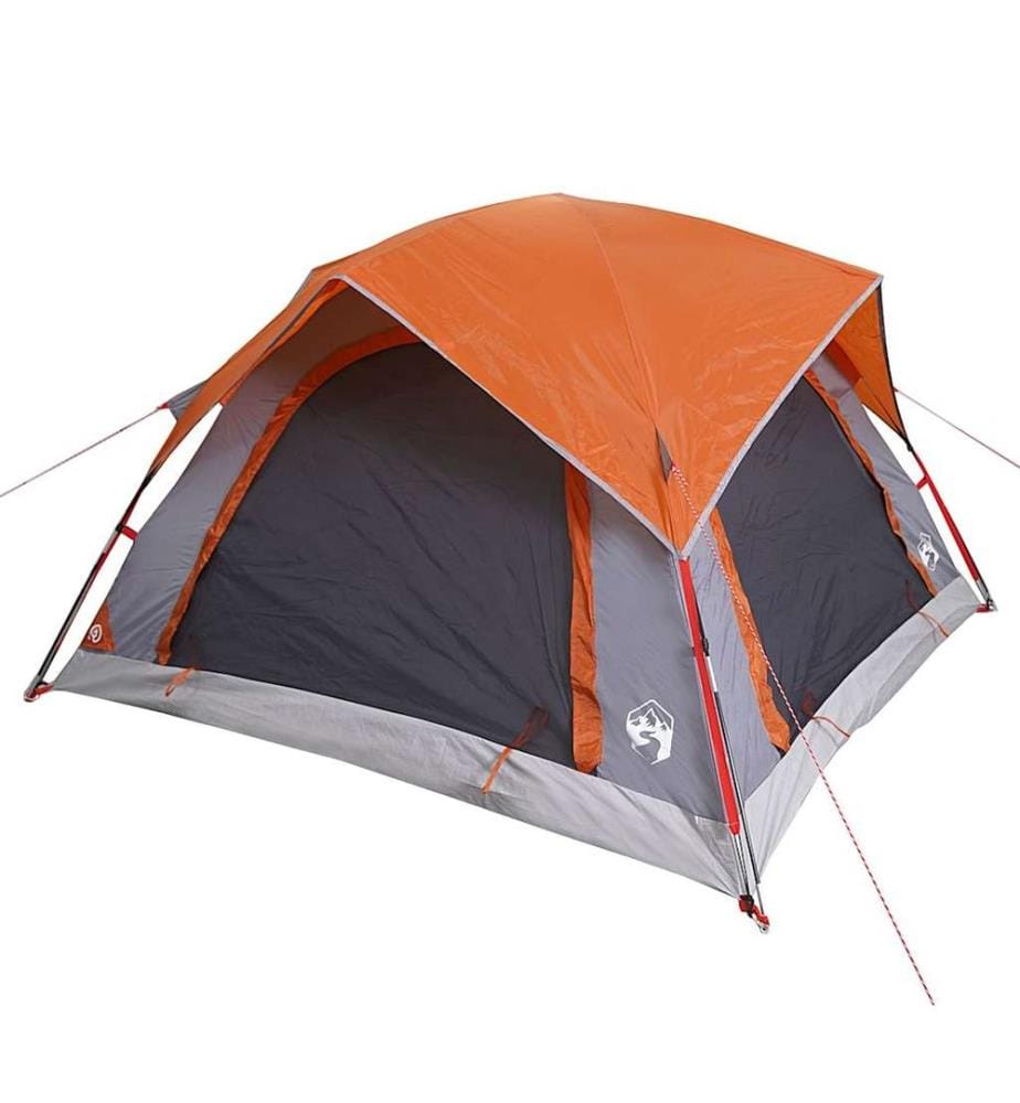 Campingzelt 4 Personen Grau und Orange Wasserdicht
