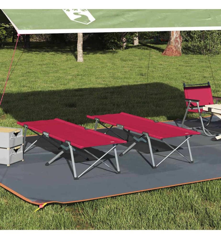 Lit de camping pliant 2 pcs Rouge 194 x 62,5 x 42,5 cm