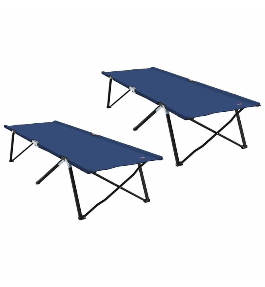 Lit de camping pliant 2 pcs Bleu 206 x 76 x 74 cm
