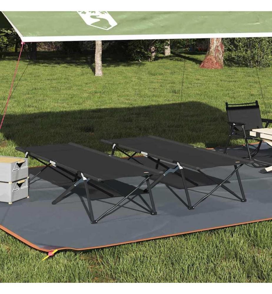 Lit de camping pliant 2 pcs Noir 206 x 76 x 74 cm
