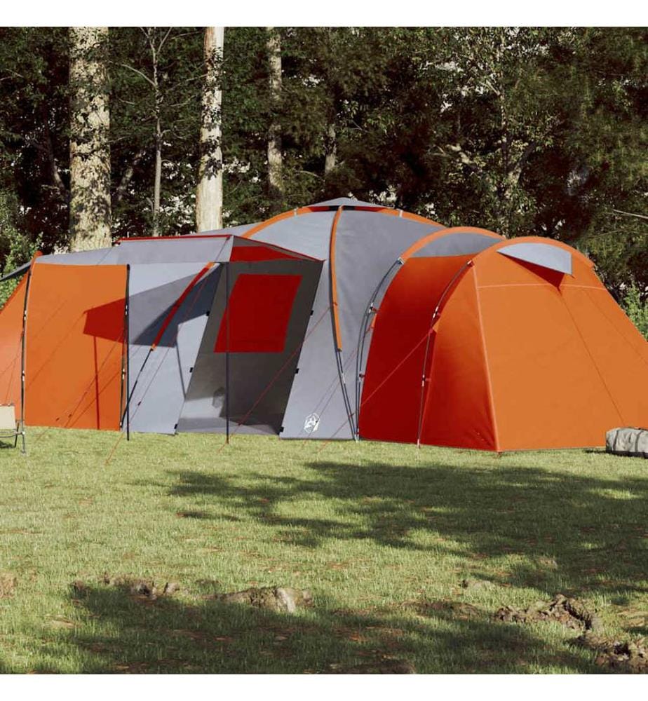 Tente familiale à dôme 12 personnes gris et orange imperméable