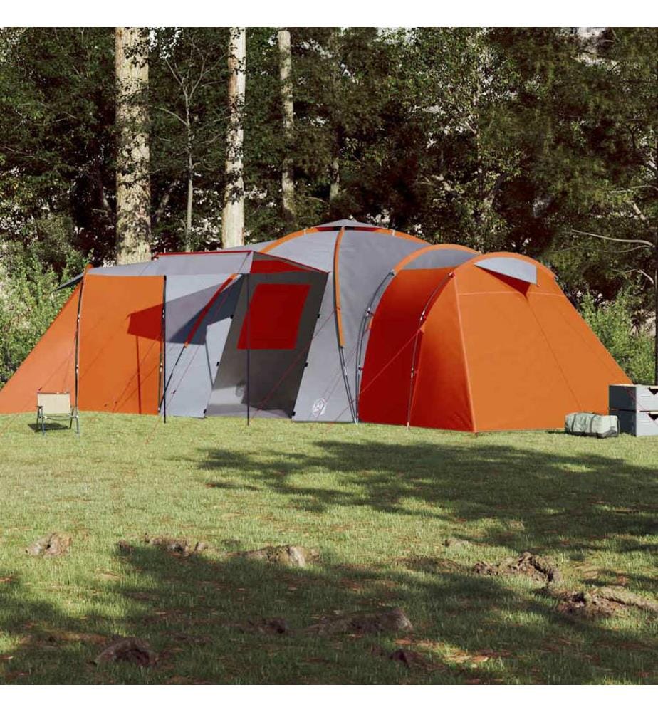 Tente familiale à dôme 12 personnes gris et orange imperméable