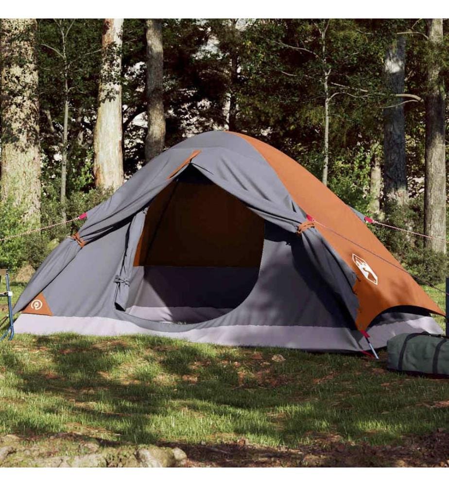 Kuppel-Campingzelt 4 Personen Grau und Orange Wasserdicht