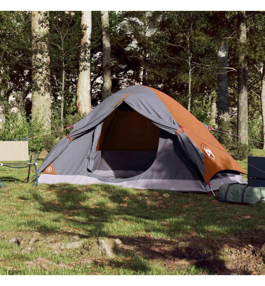 Kuppel-Campingzelt 4 Personen Grau und Orange Wasserdicht