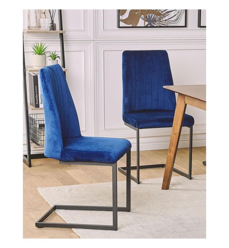 Esszimmerstuhl 2er Set LAVONIA Samtstoff Marineblau