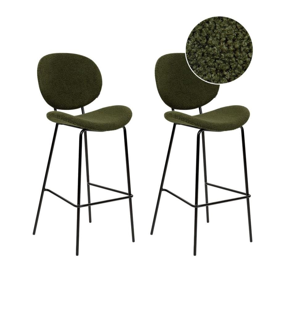Lot de 2 chaises de bar LUANA Bouclé Vert foncé