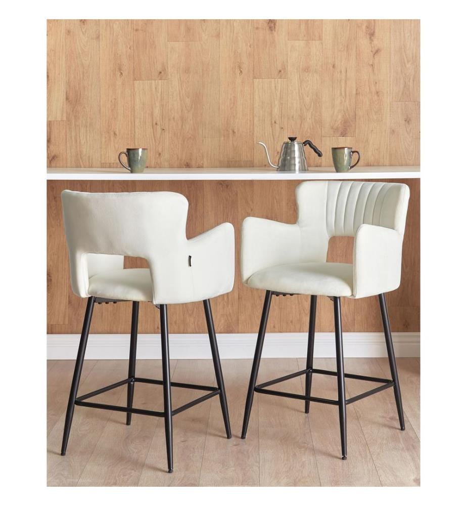 Lot de 2 chaises de bar SANILAC Velours Blanc
