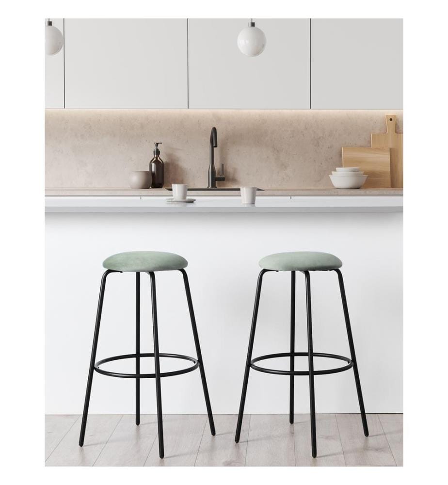 Set mit 2 Barhockern MORTON Samtstoff Mintgrün