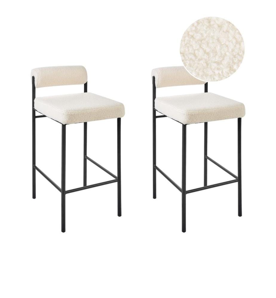Lot de 2 chaises de bar AMAYA Bouclé Blanc cassé