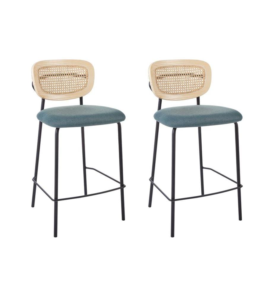 Set mit 2 Barstühlen MAYETTA Rattan Blaugrün