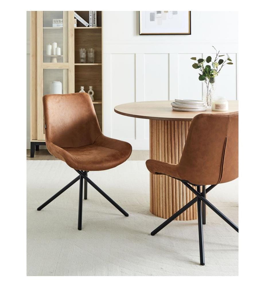 Esszimmerstuhl 2er Set HAILEY Kunstwildleder Goldbraun
