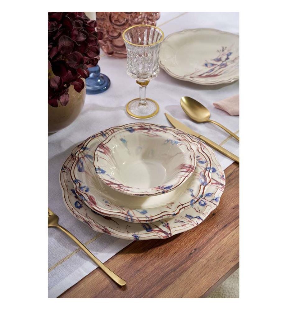 Service de Table 24 Pièces en Porcelaine - Bleu Marine et Bourgogne