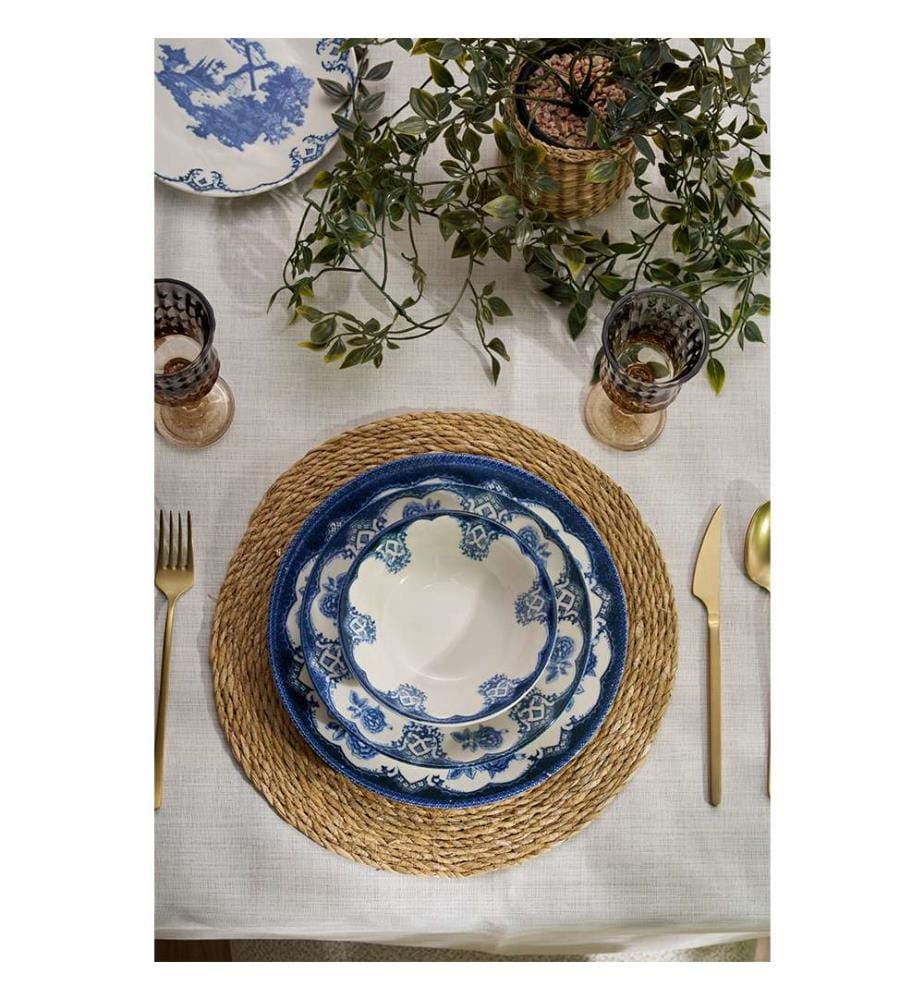 Service de Table 24 Pièces en Porcelaine - Blanc et Bleu
