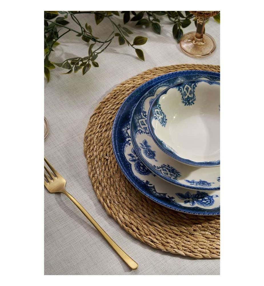 Service de Table 24 Pièces en Porcelaine - Blanc et Bleu