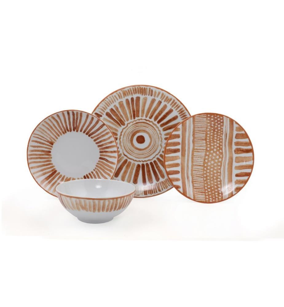 Service de Table 24 Pièces en Porcelaine - Brun et Blanc
