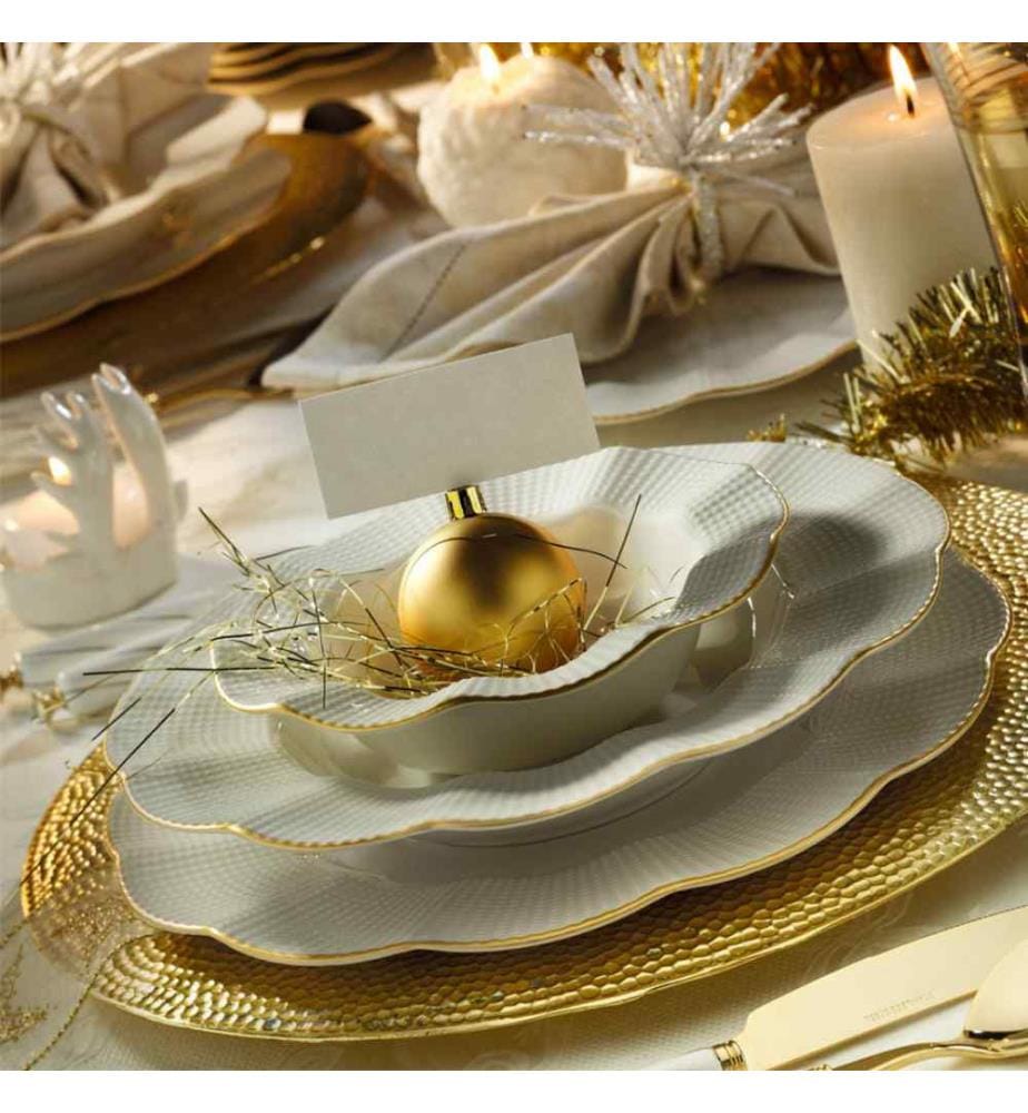 Service de Table 24 Pièces en Porcelaine - Crème et Or