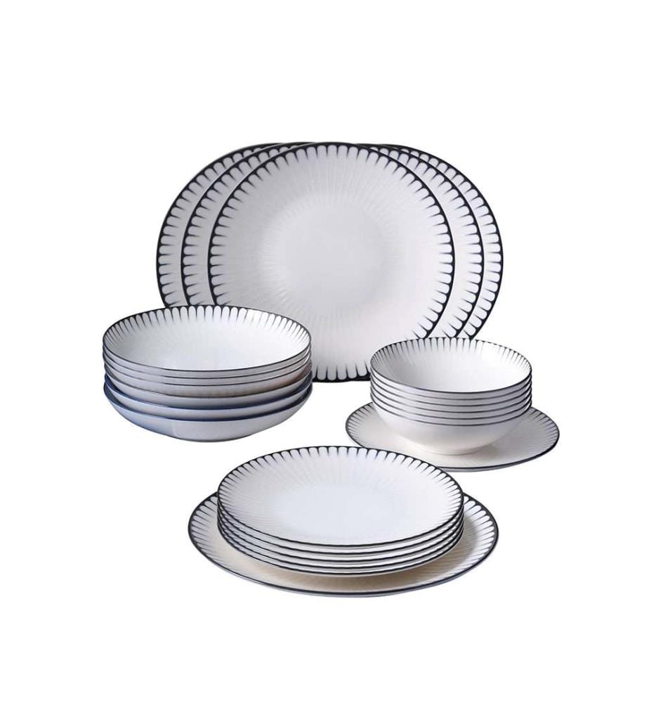 Service de Table 24 Pièces en Porcelaine - Blanc et Noir