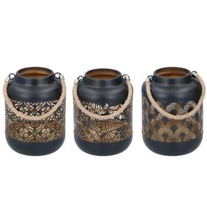 Arti Casa Windlicht 17 cm, Schwarz/Gold, assortiert