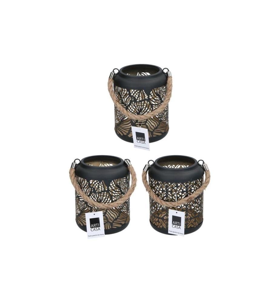 Arti Casa Windlicht 17 cm, Schwarz/Gold, assortiert