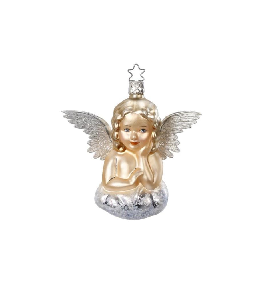 Inge Glas Manufaktur Weihnachtskugel Engel 10.5 cm, Beige/Silber