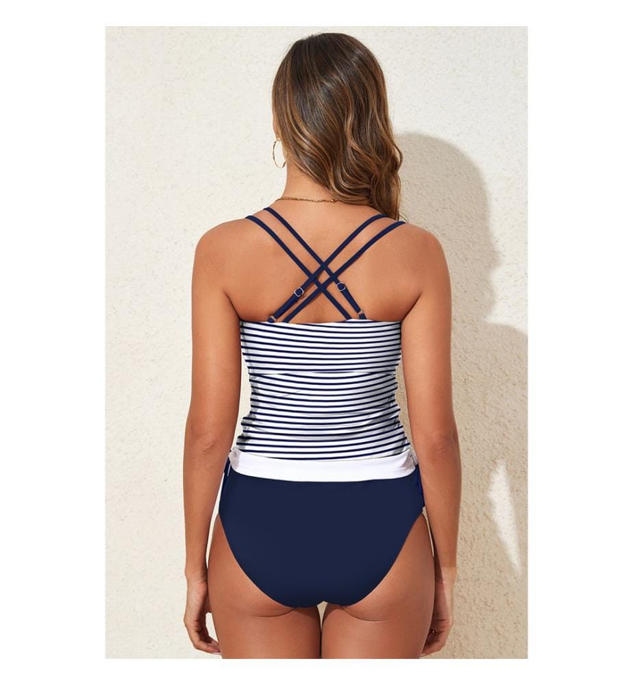 Tankini 2 pièces à rayures - Bleu