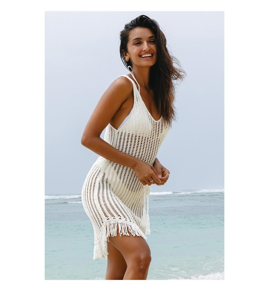Cache-maillot en résille crochetée - Blanc