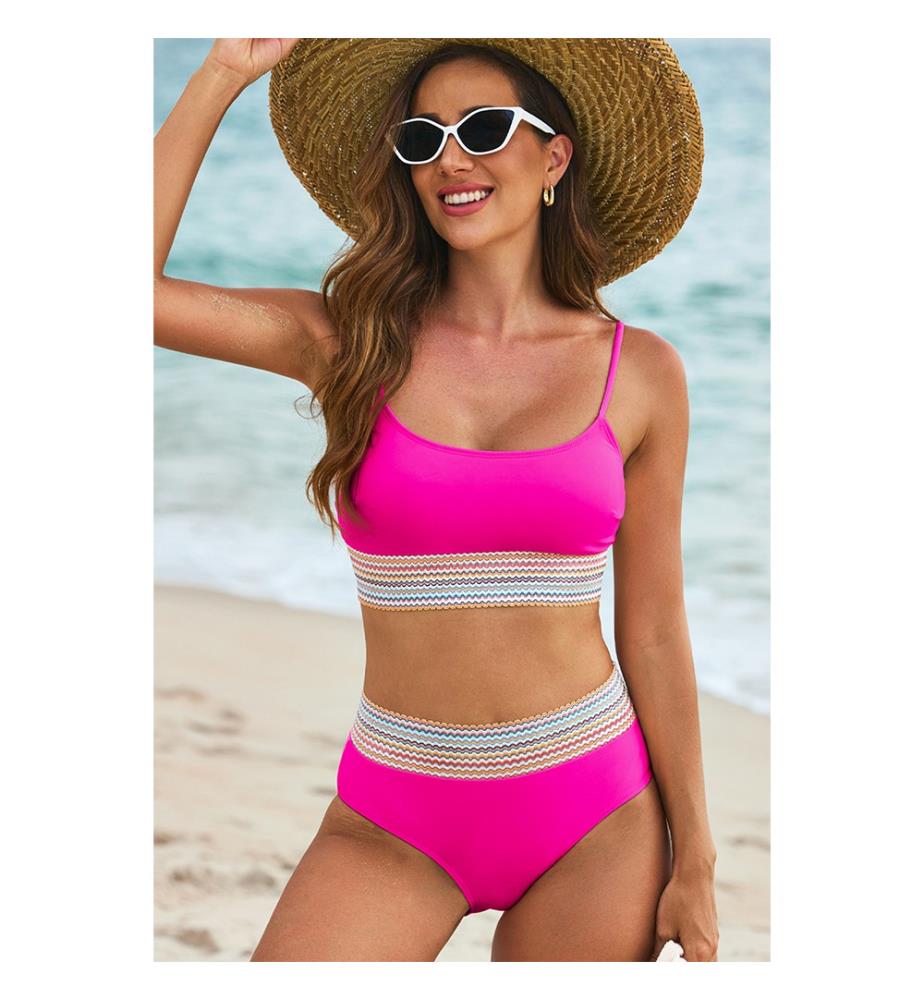 Bikini a vita alta con spalline sottili - Rosa