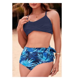 Maillot de bain 2 pièces imprimé tropical - Bleu