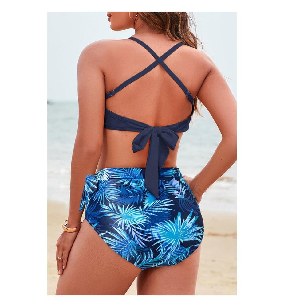 Maillot de bain 2 pièces imprimé tropical - Bleu