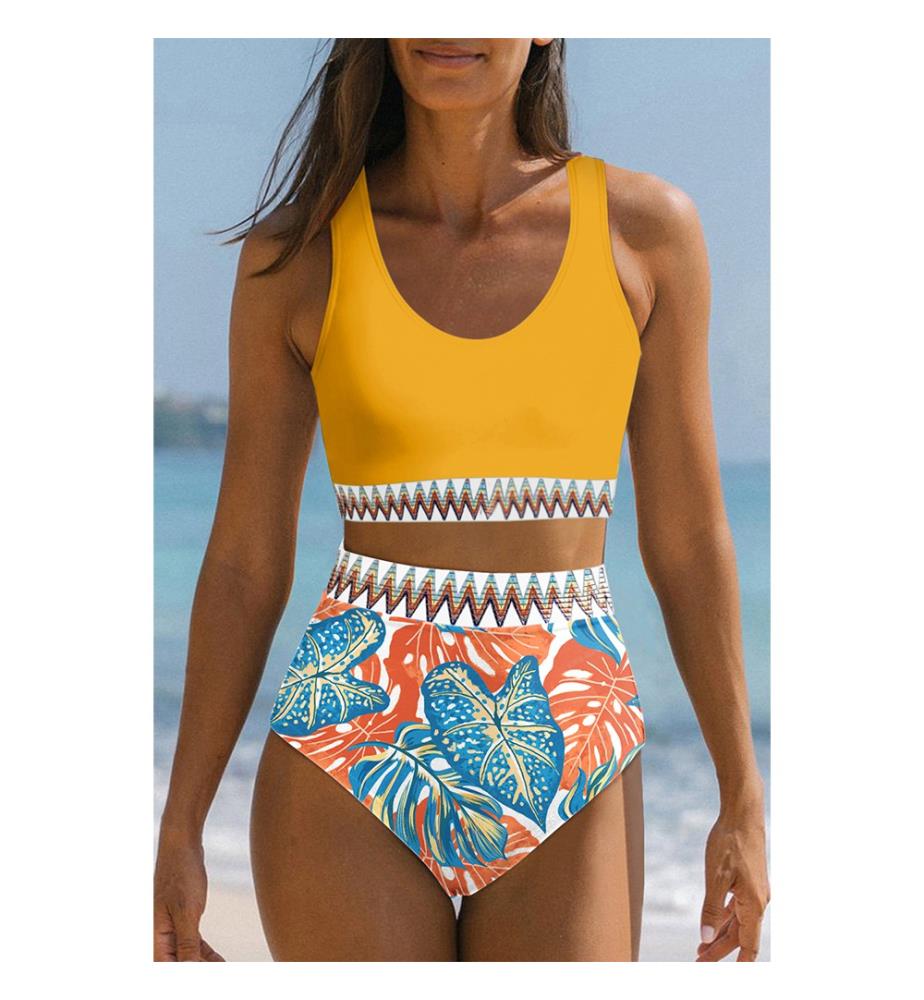 Maillot de bain 2 pièces taille haute - Jaune
