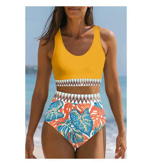 Maillot de bain 2 pièces taille haute - Jaune