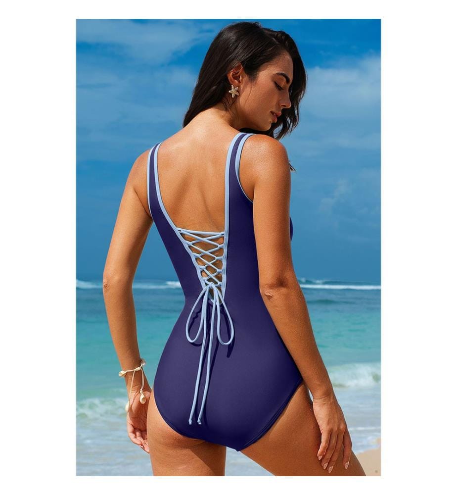Costume da bagno intero con lacci sulla schiena - Blu navy