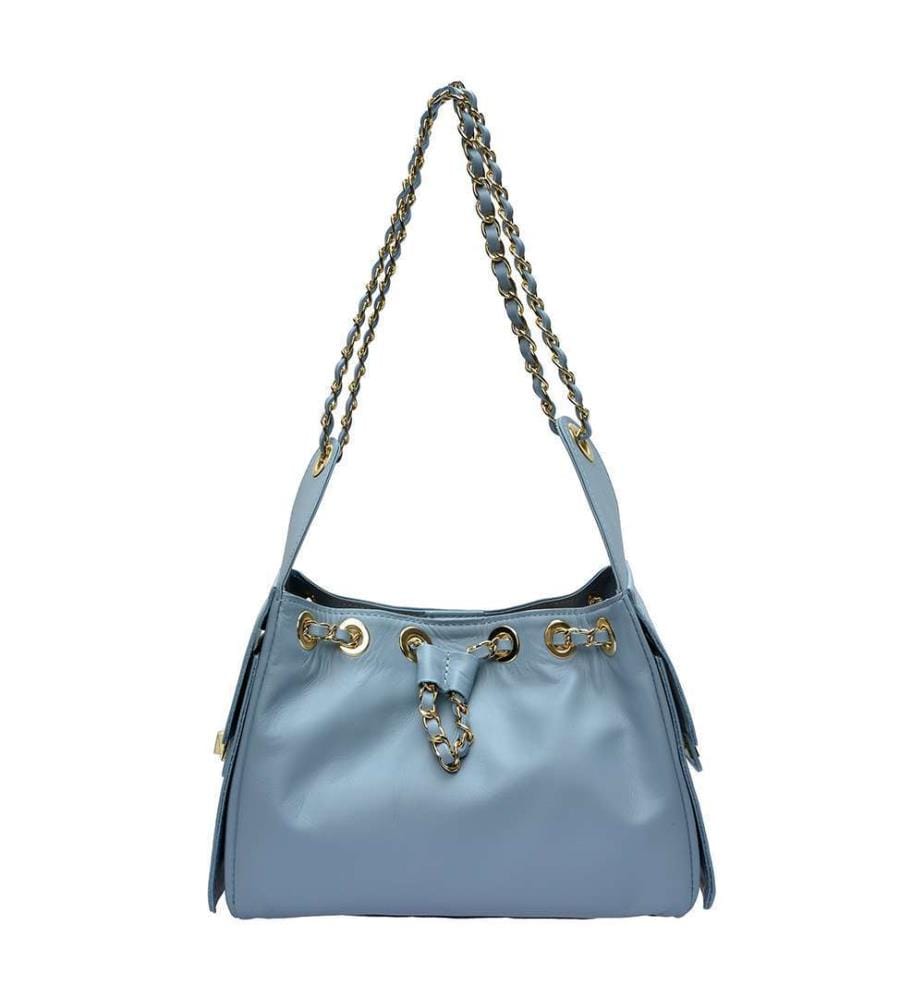 Hobo-Tasche aus Leder – Himmelblau