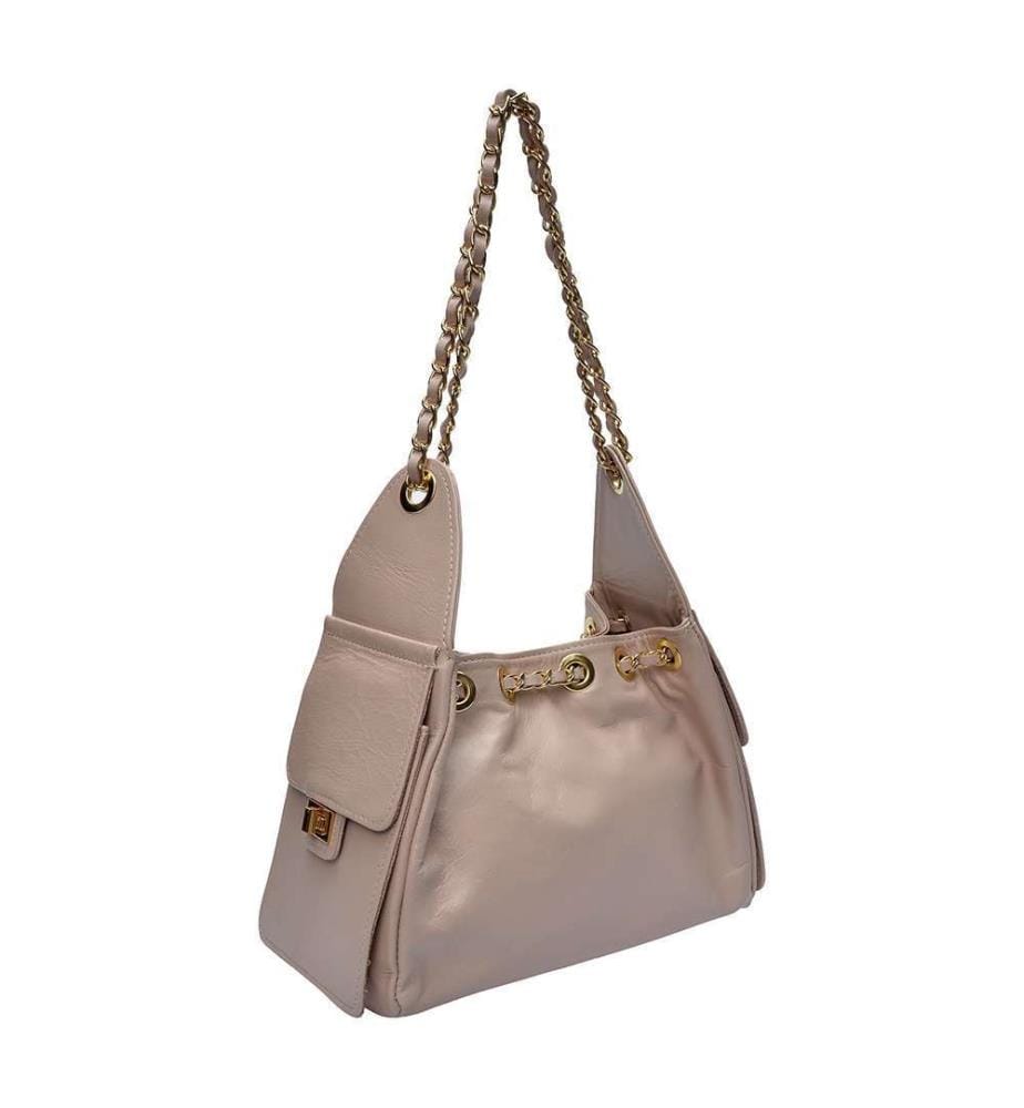 Hobo-Tasche aus Leder – Puder