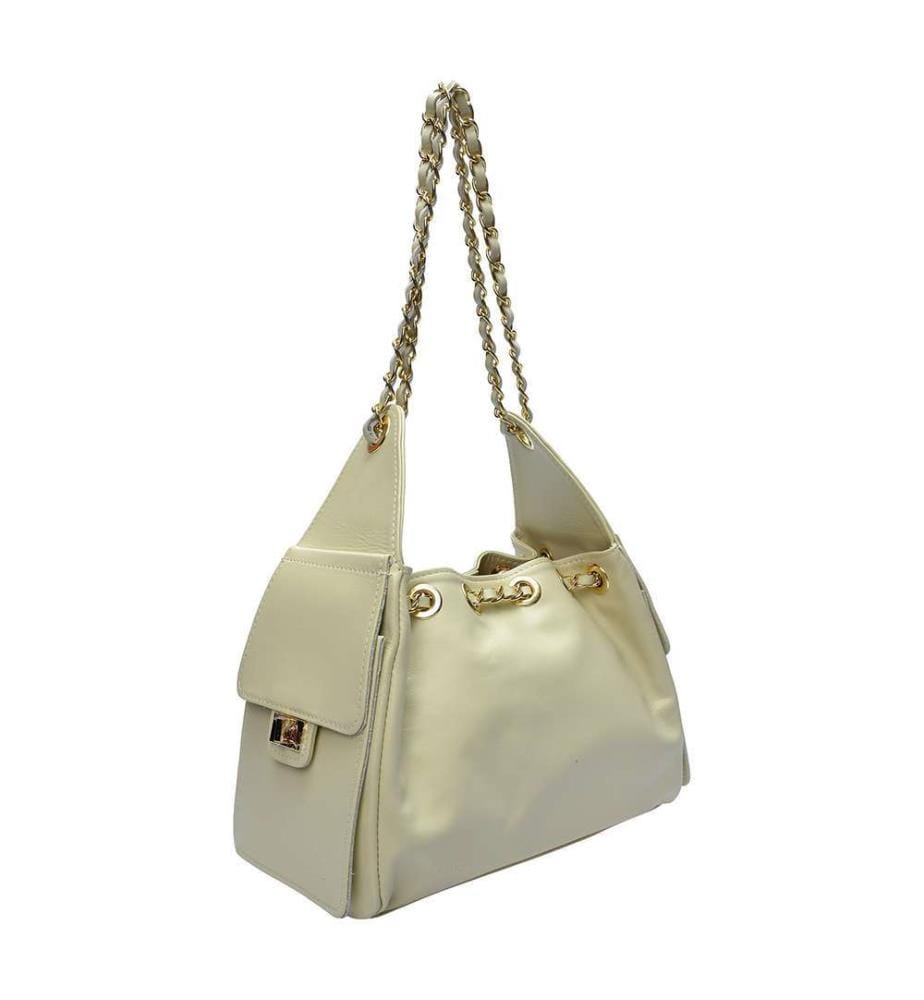 Hobo-Tasche aus Leder – Beige