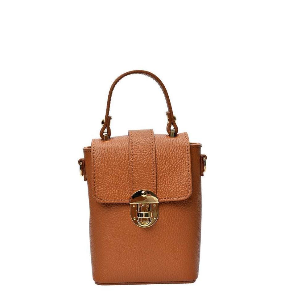 Mini borsa a secchiello in pelle - Cognac