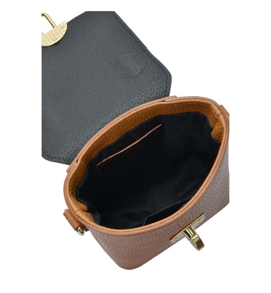 Mini borsa a secchiello in pelle - Cognac
