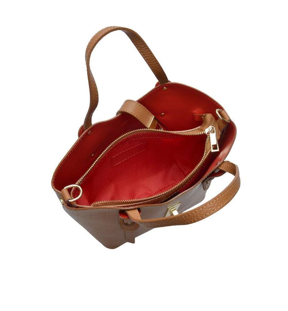 Kleine Einkaufstasche aus Leder – Cognac