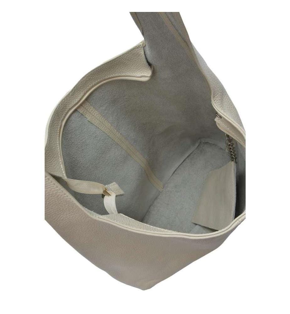 Grosse Hobo-Tasche aus Leder – Beige