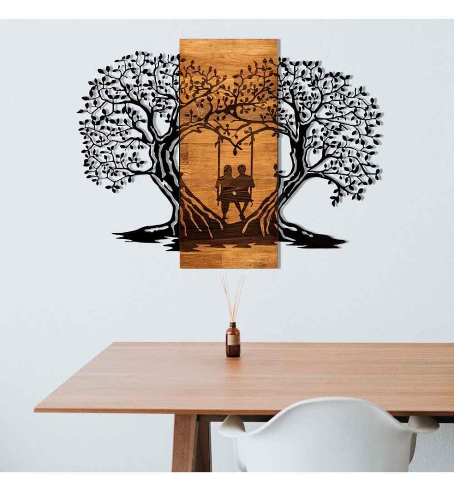 Accessoire mural décoratif en bois, noyer noir, métal, cadre en bois
