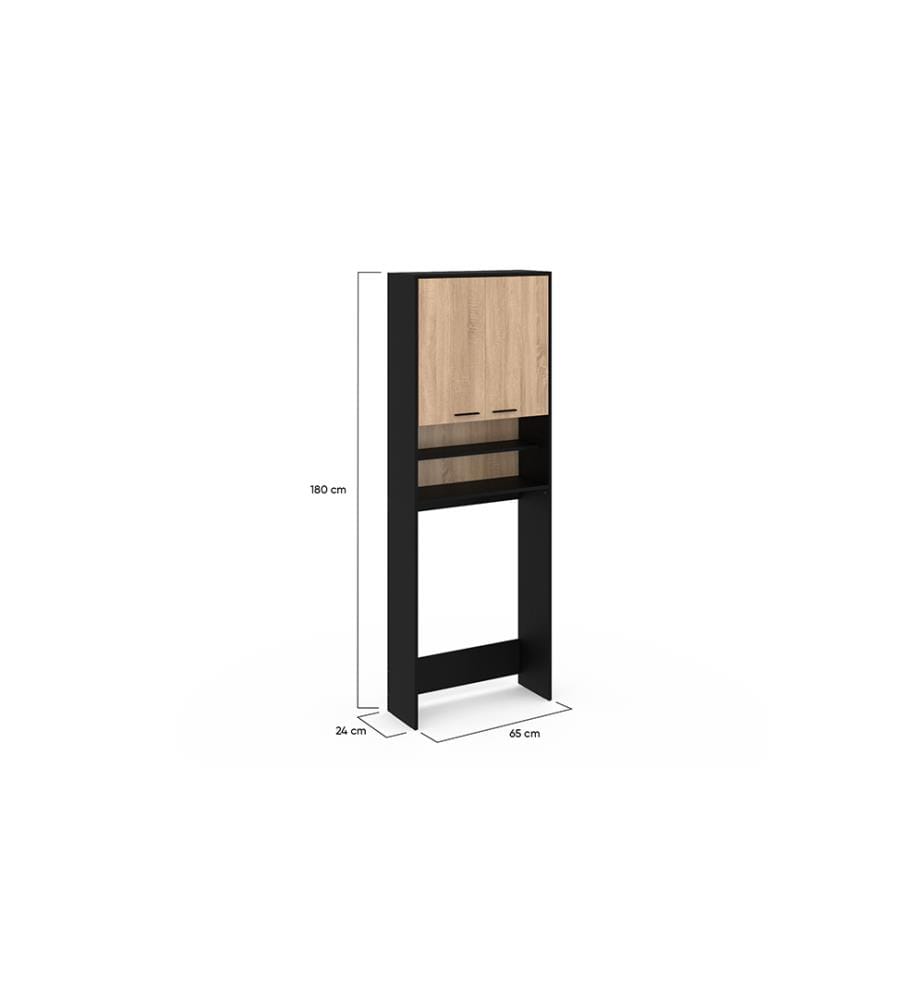 Meuble dessus machine à laver Will 65x24x180cm - Noir et Bois