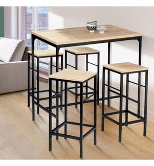Table Haute de Repas Memphis et 4 Tabourets 100 x 60 x 95 cm - Noir & Brun