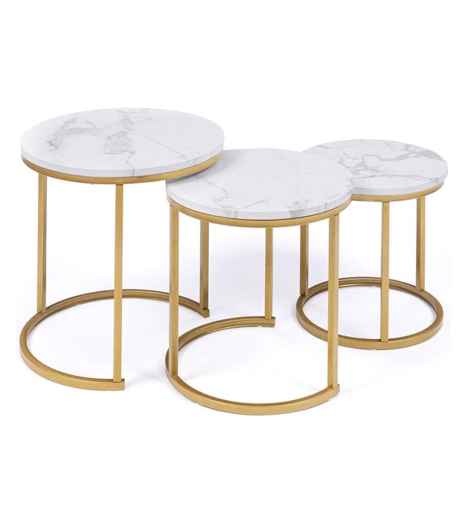 Set di 3 Tavolini Glam 45 x 45 x 45 cm - Bianco e Oro
