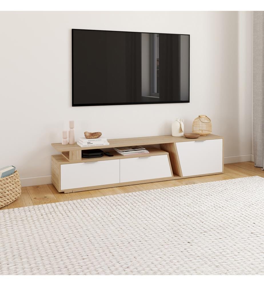 Mobile TV estensibile Livona - Marrone e bianco
