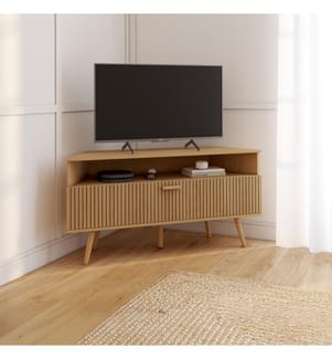 Mobile TV angolare Faustine effetto doghe L110cm - Marrone