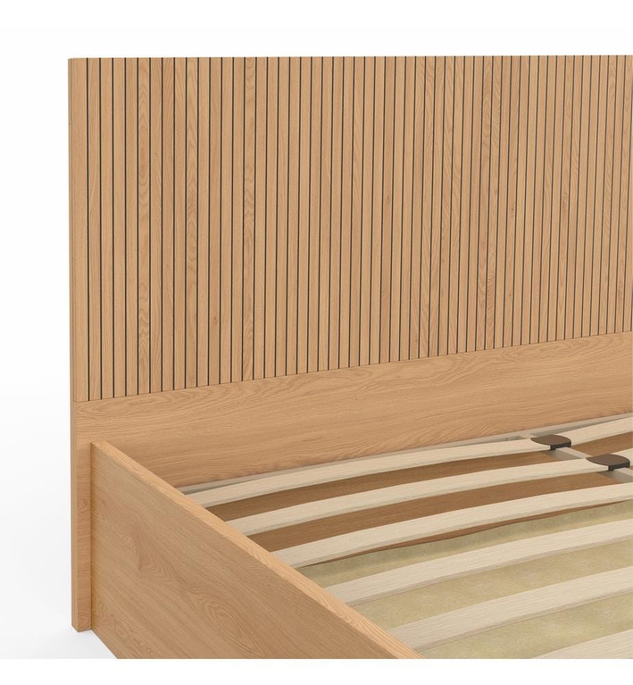 Letto box Faustine con rete a doghe e testiera 140x190cm - Marrone
